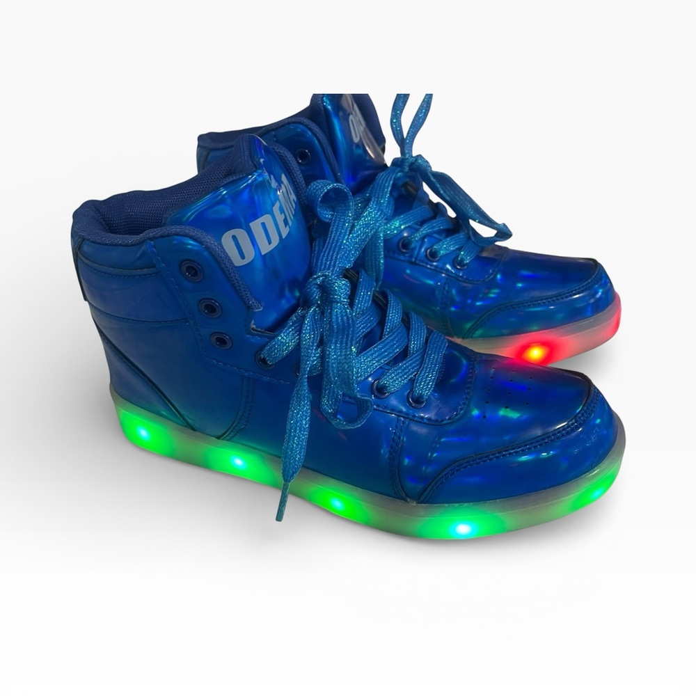 ODEMA Blue Holographic LED High Top Sneakers Unisex Light Up Festival Rave Y2K